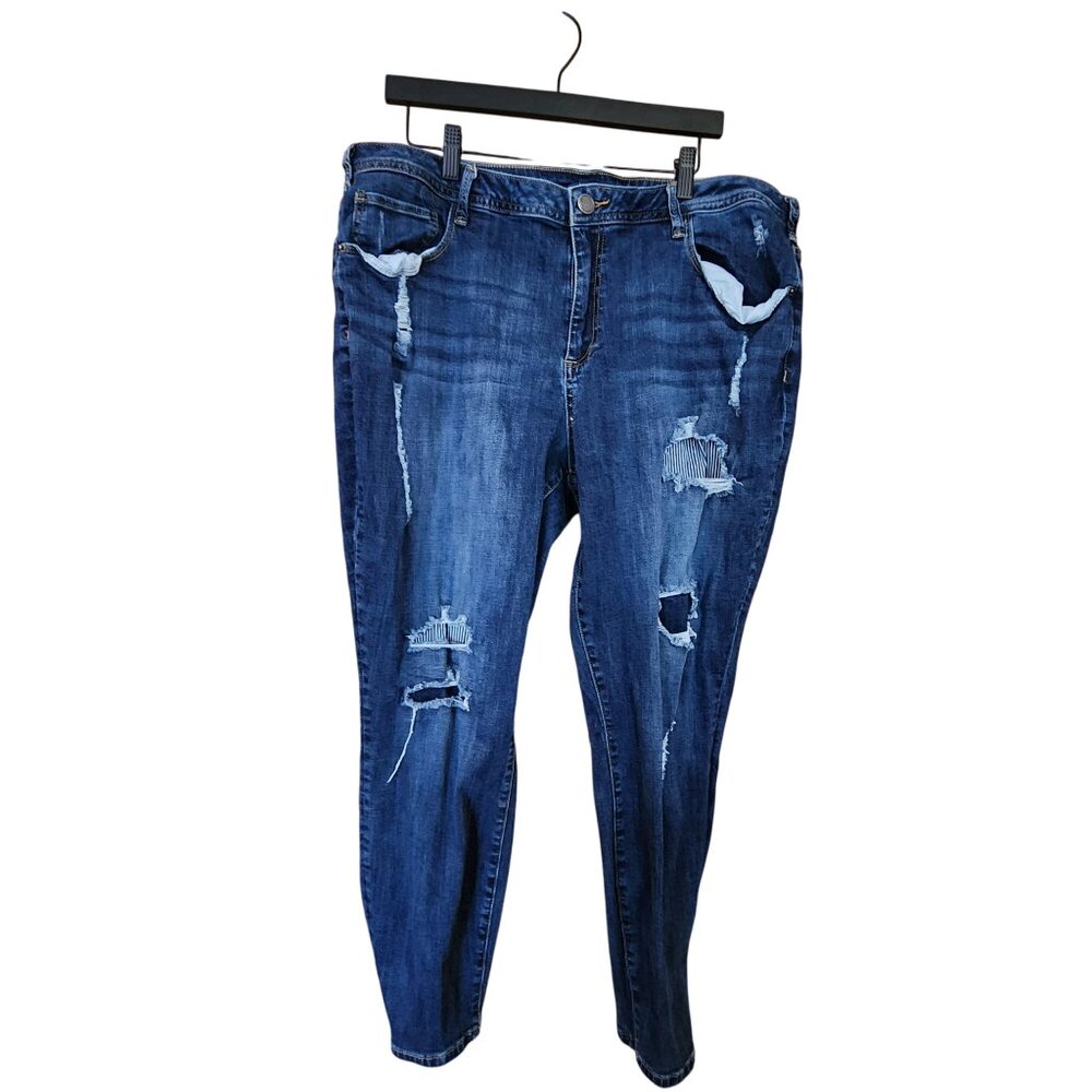 Lane Bryant Womens Patched Distressed Blue Skinny Jeans Size 22